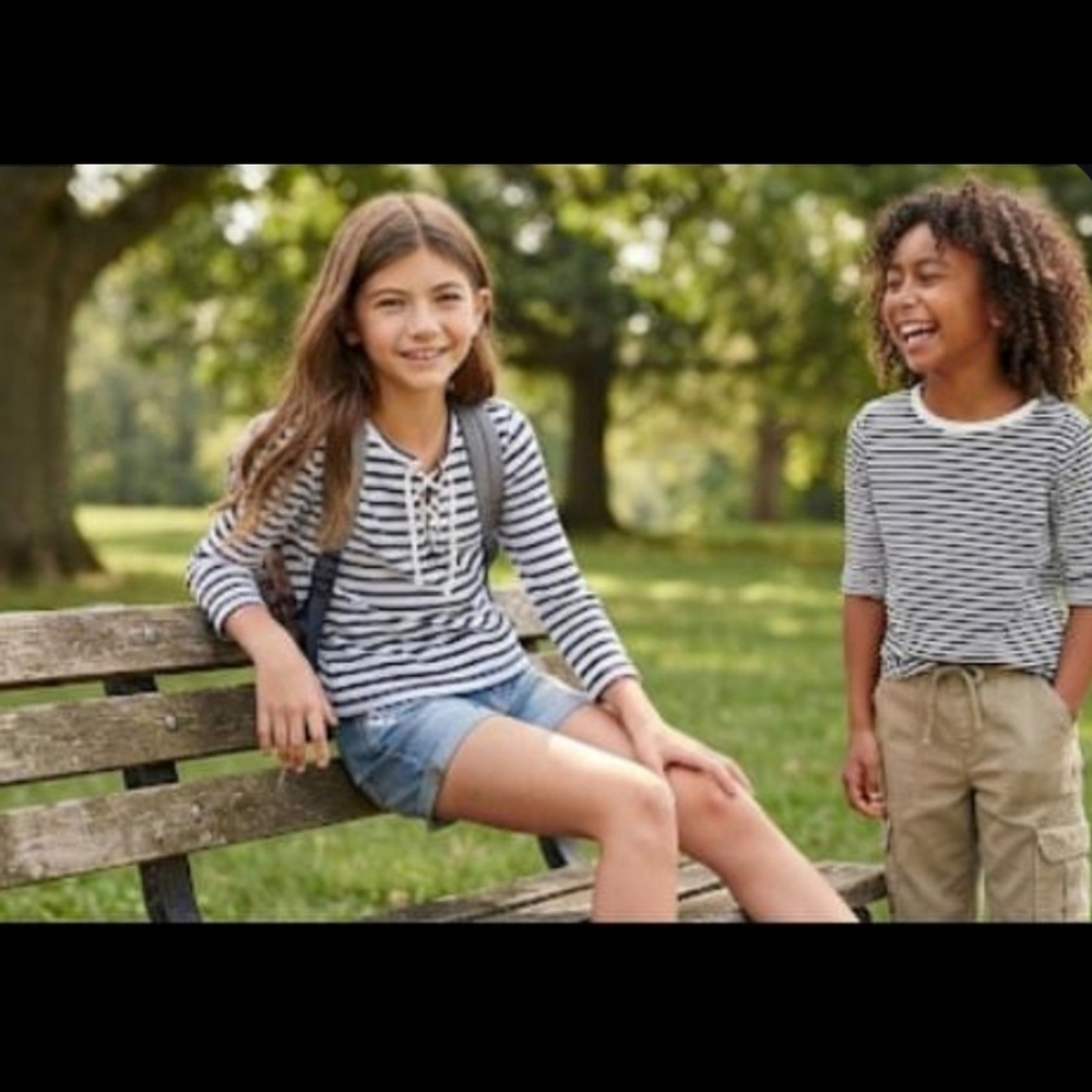 🆕️ LISTING! OLD NAVY STRIPED LONG SLEVE LACE UP POLO JERSEY TOP